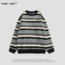 MASKTIDE autumn and winter Tide brand striped round neck sweater mens and womens trend ins loose base sweater top