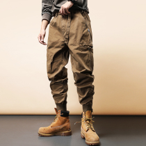 2021 New American casual multi-bag loose zipper bundle foot long pants men autumn Youth Tide brand overalls men