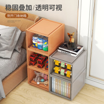 Transparent storage box household plastic wardrobe clothes finishing box side open belt wheel book toy storage box living room