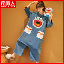 Sleeping skirt ladies 2021 new cotton conjoined pajamas women's long sleeve loose comfortable cute cartoon home clothing HF