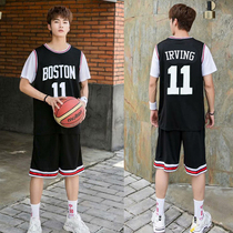 Summer plus size jersey loose fake two-piece basketball suit suit mens short-sleeved t-shirt sports student trend class suit