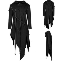 Spring and summer mens black zipper trench coat European and American Halloween COS suit jacket Dark wind irregular hem jacket