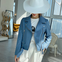 Spring new imported sheepskin jacket womens short motorcycle leather leather suit collar handsome leather jacket
