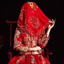 Tricky red hijab wedding bride Chinese embroidery flower red Xiuhe clothing hijab gauze wedding hiker turban gauze