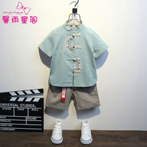 Boys Hanfu summer clothes vintage cotton and linen set thin childrens sixty-one performance Chinese style short sleeve baby Tang suit