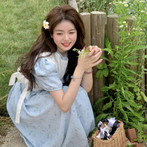 French super fairy dress womens 2021 summer new waist thin temperament short-sleeved medium-long floral skirt