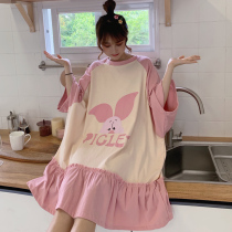 Sleeping skirt women's summer 2021 new cotton girl pajamas size 200kg cute thin pregnant women's nightdress