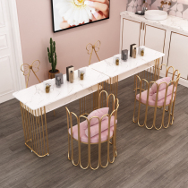 Nordic coffee table ins Wind marble double manicure table and chair set Net red nail table iron metal double table