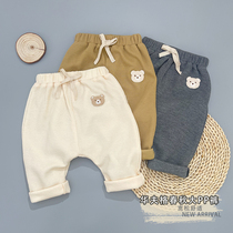 Baby Big PP Pants Spring Autumn Three Months Baby Pants Han Version Waffle Baby Boy Spring Clothes Wrap Hip Pants Pure Cotton