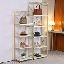 Shelf Nordic light luxury bookshelf Multi-layer floor bag storage rack Wrought iron gold entrance Nail display shelf