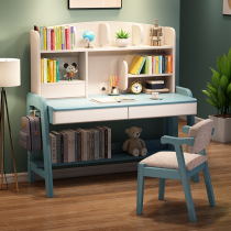 Childrens solid wood desk with bookshelf integrated simple small household primary school students can lift learning writing desk