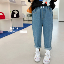 Blue Little Dad girl jeans 2022 Spring new Korean version of the Korean Air Womens baby 100 lap trendy long pants