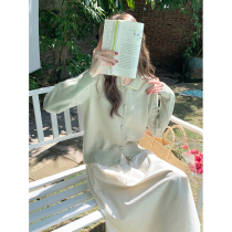 Warm Spring Hope Hit Color Lace Collar Sweater Sweatshirt Womens Spring Niche Green Sweet Knit Jacket 2022 New