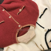 2021 New Korean New Year foreign sweater women big red pearl buckle temperament long sleeve cardigan jacket jacket