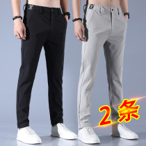 Summer ice silk thin mens casual pants 2021 new trend vertical sense quick-drying business straight loose trousers