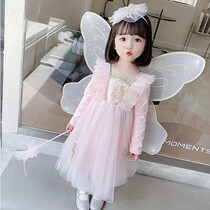 Girl Skirt 2022 Springtime Child Superfairy Genie Princess Acting Out The Baby Butterfly Wings Long Sleeve Dress Dress
