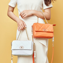 Leather womens bag small fragrance embroidered thread Lingge bag shoulder crossbody fashion handbag chain small bag tide