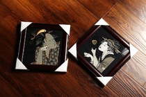 Japanese cowboy wind pure hand inlaid wooden frame painting RMC red ape geisha embroidered cowboy hanging painting