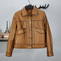 Haining 2021 autumn and winter new leather leather women sheepskin oil wax leather vintage motorcycle leather jacket jacket thin