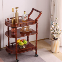 Solid Wood mobile dining car multifunctional tea cart household kitchen rack wine truck three-layer trolley dining side car