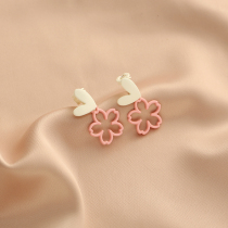 Collision Color Loving Flowers Earrings Small Crowd Design Sense Minimalist Personality Temperament Sweet ear Ear Accessories without earbuds