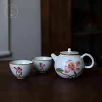 Fangwu Collection Pure hand-painted handmade pot Teapot Jingdezhen Ceramic Gongfu tea set Single pot filter ball hole Zen lotus