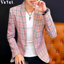 Mens Korean Plaid casual suit Spring and Autumn new trend night small suit British jacket handsome coat