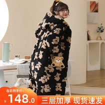 2021 new dressing gown female winter thick warm can wear outside bathrobe cute bear extended pajamas winter style