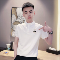 Summer mens T-shirt polo shirt short sleeve lapel slim half sleeve embroidery trend Ruffian handsome embroidery bear casual shirt