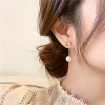 A two-wearing bow-knot pearl earrings 2021 New tidal stud sterling silver high-grade earrings light luxury niche