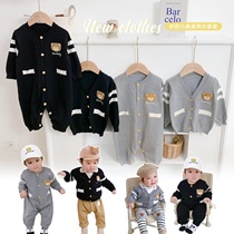 sarakids. Korean department infant spring clothing pure cotton small bear series knit cardiovert jacket baby out of conjoined clothes