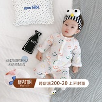  0-6 months newborn bamboo fiber pajamas climbing clothes Baby spring and autumn jumpsuit Baby autumn sleeping bag romper