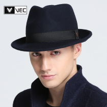 VEC high-end mens top hat wool Jazz hat British Gentleman hat autumn and winter casual woolen felt hat black top hat