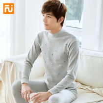 Pure cotton autumn thermal underwear set Youth half high collar autumn pants men cotton sweater middle collar autumn pants winter
