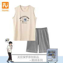 (Look forward to)pajamas mens summer thin cotton sleeveless loungewear new cotton casual home shorts suit