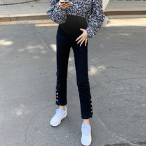 Pregnant Woman Jeans Womens Summer Outwear Straight Drum Jeans Small Sub Spring Fall with bottom black smoke tube Trouser Spring Dress