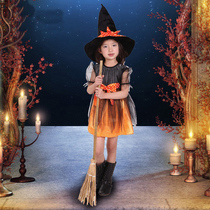 Halloween Children Witch Teacher Clothing Props Arrangement Props Clothing Sos Girl Playful Mesh Veil Orange Witch