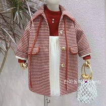 South Korea 2022 Spring new girl Thousand Birds Gaggle Clips Cotton Baby Dress Woman Baby Foreign Air Single Row Buttoned Jacket