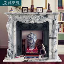 Marble fireplace natural stone large flower white French style American villa living room decorated cabinet Bag Lagi fireplace set to do