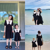 2022 Summer Parenting Mother-daughter Dress Korean Version Trend Easy style doll collar Holiday cake Long dress with dress