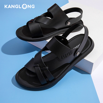  Kanglong mens sandals 2021 new trendy leather sports beach shoes soft-soled non-slip mens shoes mens slippers dual-use