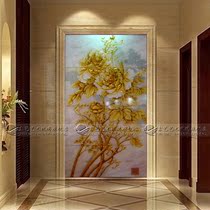 Art glass Chinese style partition aisle background Xuanlight handmade exquisite carving craft Peony
