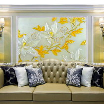 Promotional art glass partition living room bedroom entrance background wall deep carving craft auspicious peony blossoms