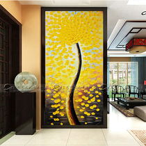 Hot selling art glass screen three-dimensional sense partition living room background wall entry porch carved gold fortune tree