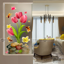 Special art glass living room entrance background wall carving craft partition cabinet screen three-dimensional Tulip