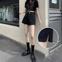 2021 new black denim shorts womens summer thin high waist slim a-shaped summer split super shorts hot girls