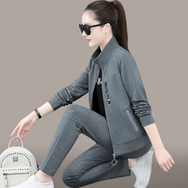 Sports Suit Women Spring Autumn 2022 New Fashion Loose Clothing Casual Foreign Pistachio Mother Dress Running Suit Three Sets