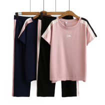 Middle-aged womens clothing summer plus size young mother summer shipping action suit Female fat mother foreign style age reduction top two-piece set