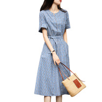 Foreign trade original single Italian womens clothing more than single single clearance clearance export plaid Xinjiang cotton waist lace-up dress tide