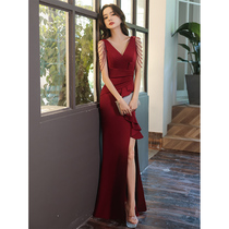 Toast Bride 2021 New Summer Banquet Temperament Red Fish Tail Mother Wedding Banquet Wedding Wedding Evening Dress Women